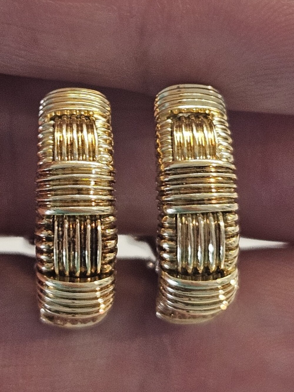 Roberto Coin Appassionata Textured Half Hoop Earrings in 18k Yellow Gold Ruby - Picture 2 of 12